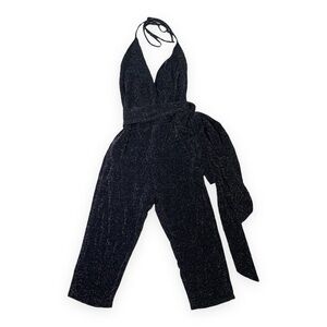 FASHION NOVA Glittering Black Halter Capri Jumpsuit